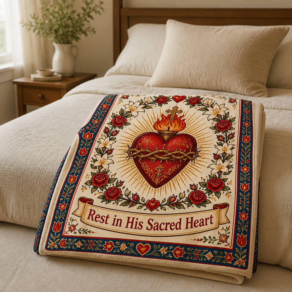 Rest In His Heart Fleece Blanket - Christian Blanket, styled in the home
