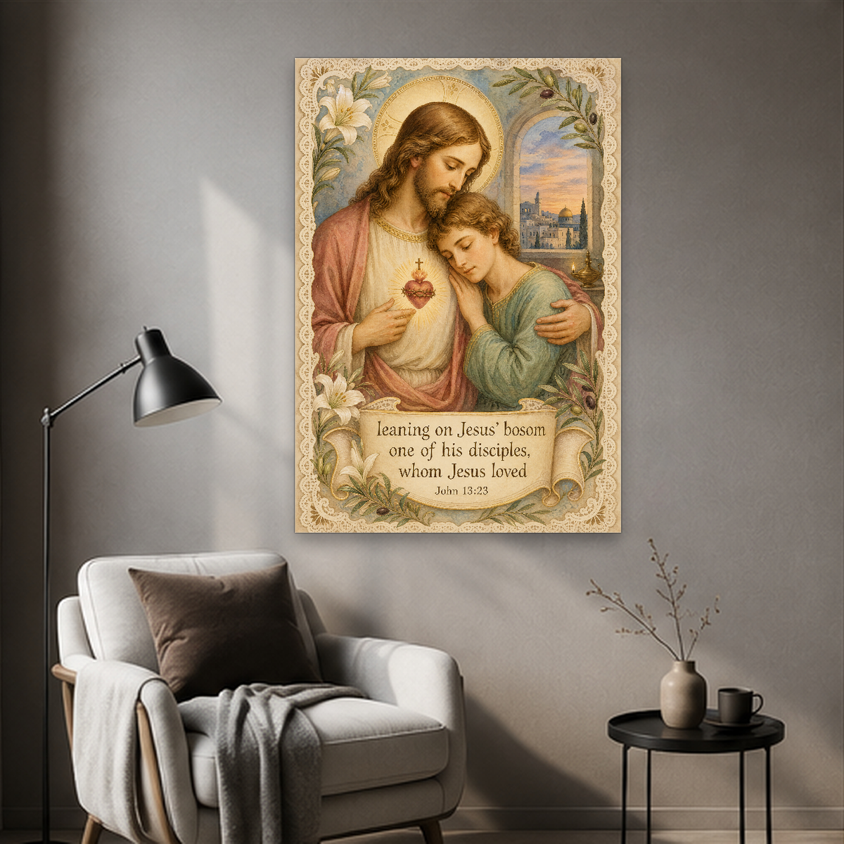 Rest upon His Heart Canvas Wall Art - Christian Wall Art, detail view