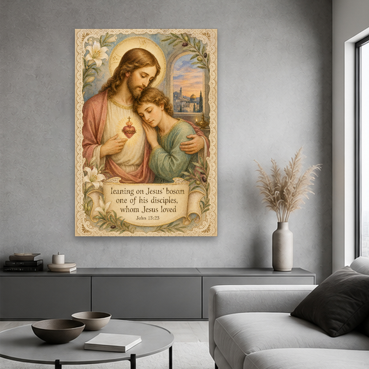 Rest upon His Heart Canvas Wall Art - Christian Wall Art, styled in the home