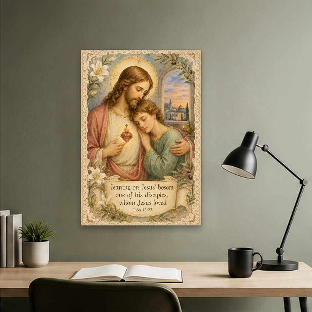 Rest upon His Heart Canvas Wall Art - Christian Wall Art, hanging display