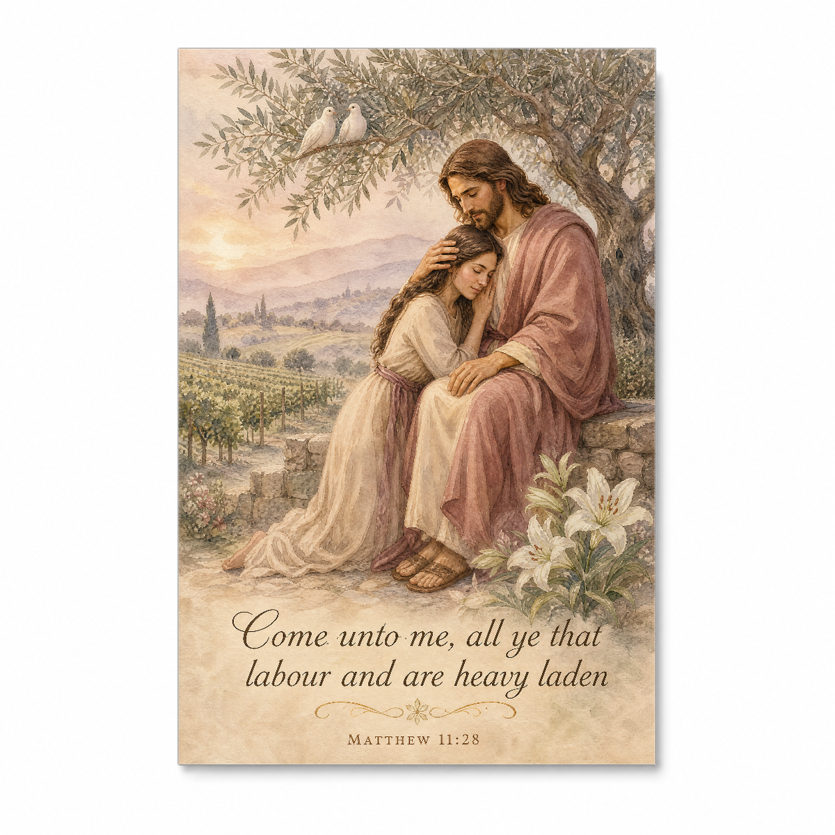 Resting Among The Lilies Canvas Wall Art - Christian Wall Art, detail view