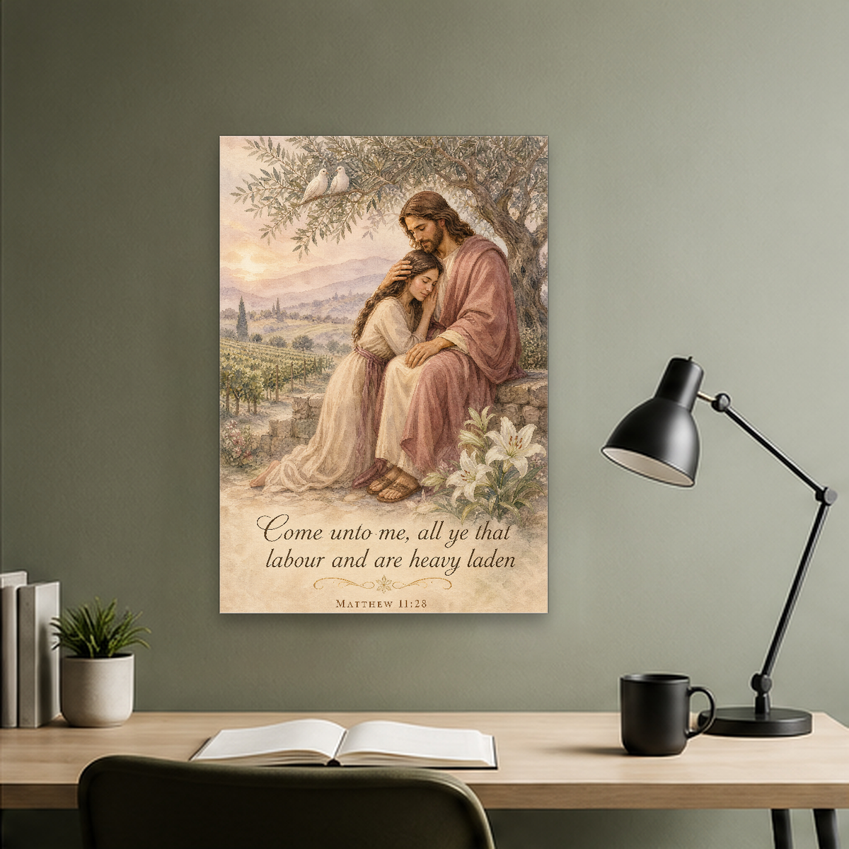 Resting Among The Lilies Canvas Wall Art - Christian Wall Art, close-up of the print