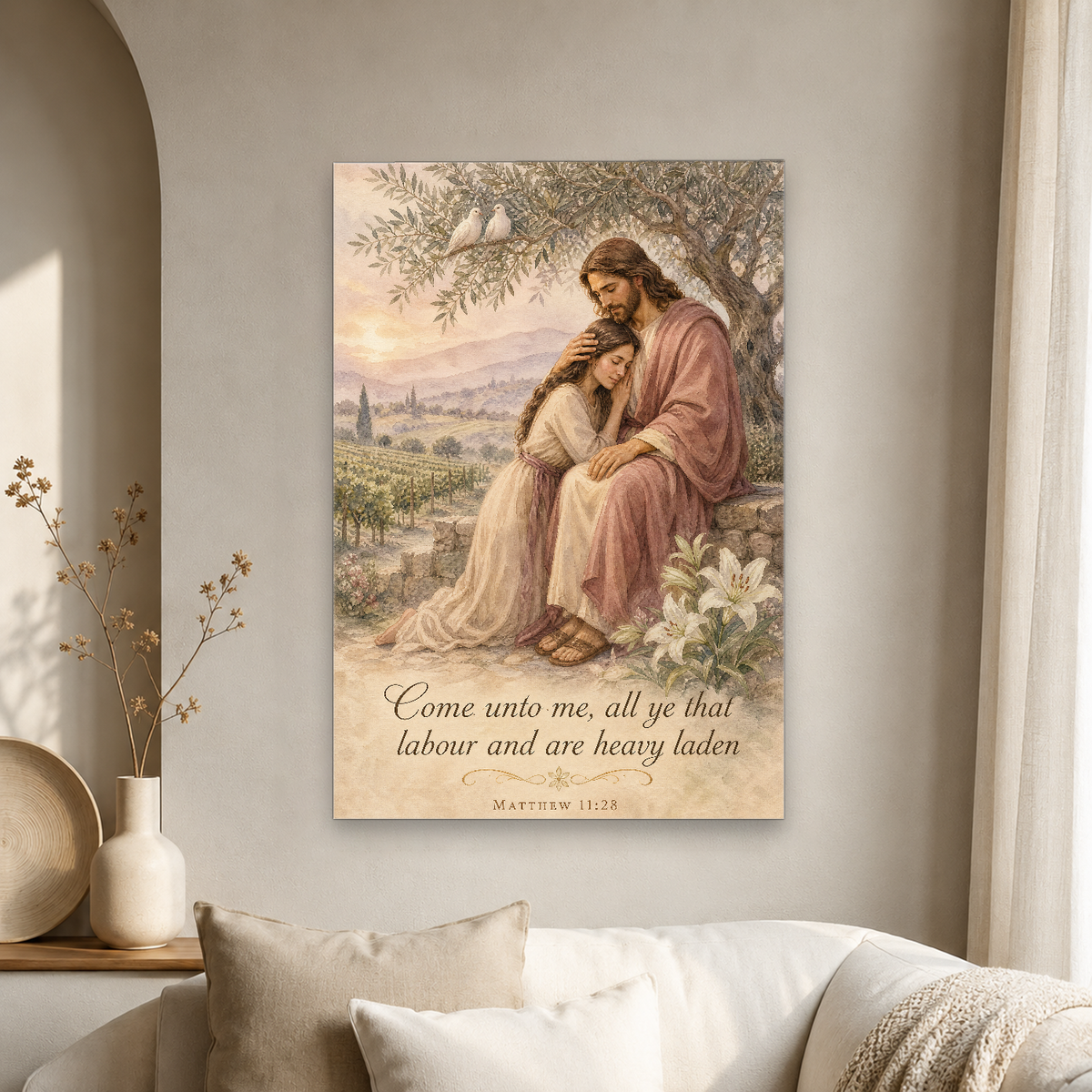 Resting Among The Lilies Canvas Wall Art - Christian Wall Art, scale reference