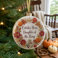 Rosary Month Crown Ceramic Ornament - Christian Christmas Ornament, front view
