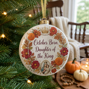 Rosary Month Crown Ceramic Ornament - Christian Christmas Ornament, front view