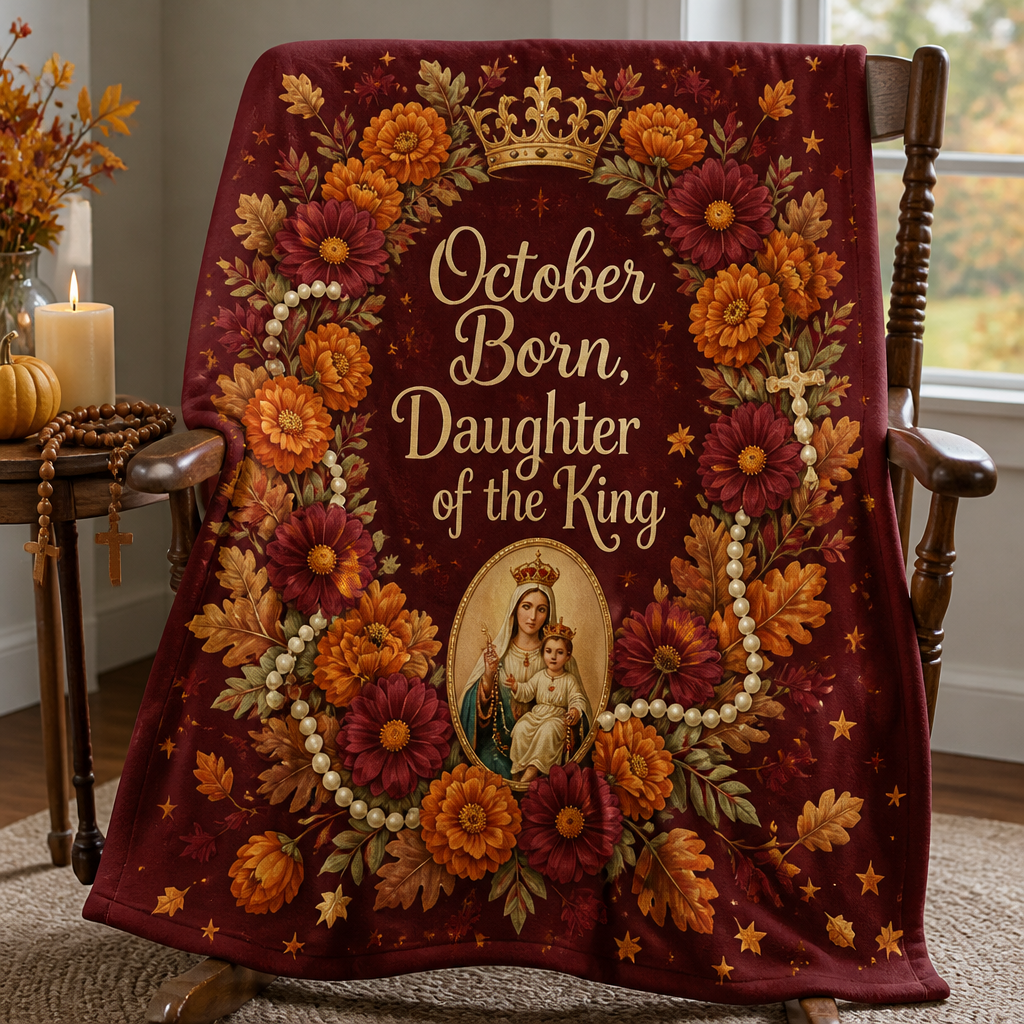 Rosary Month Crown Fleece Blanket - Christian Blanket, front view
