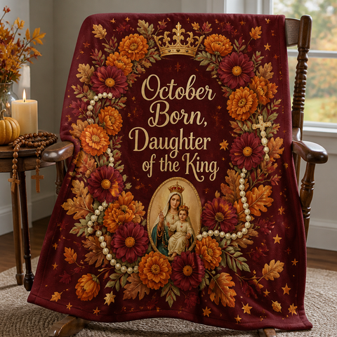Rosary Month Crown Fleece Blanket - Christian Blanket, front view