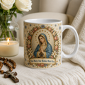 Rose Crowned Madonna Ceramic Mug - Christian Coffee Mug, front view