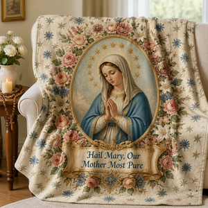 Rose Crowned Madonna Fleece Blanket - Christian Blanket, front view