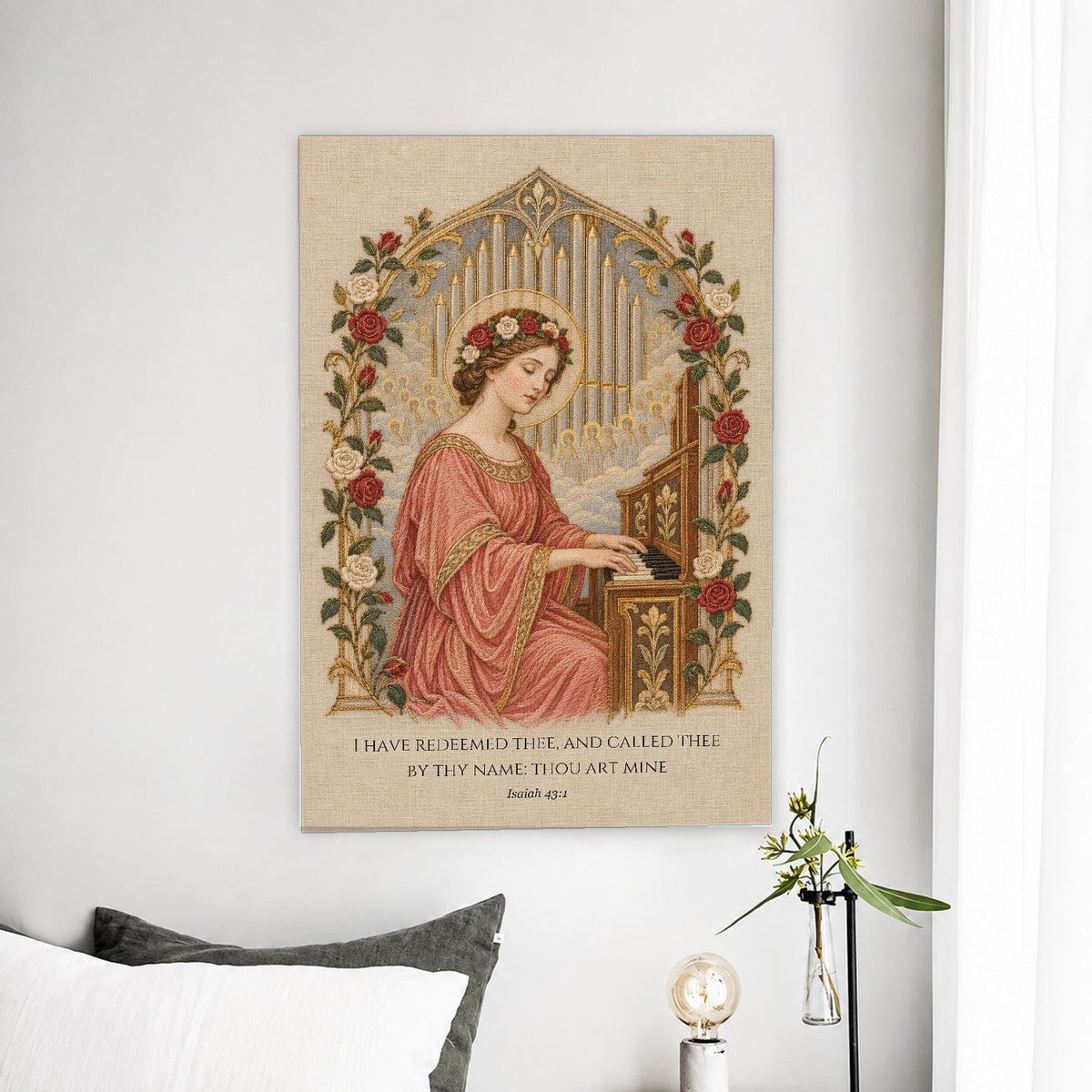 Saint Cecilia, Pray for Us Canvas Wall Art - Catholic Wall Art, detail view