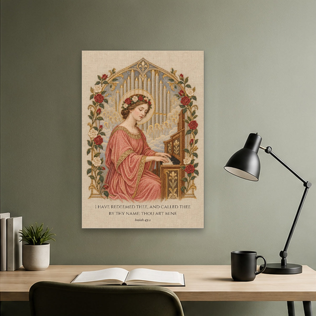 Saint Cecilia, Pray for Us Canvas Wall Art - Catholic Wall Art, close-up of the print