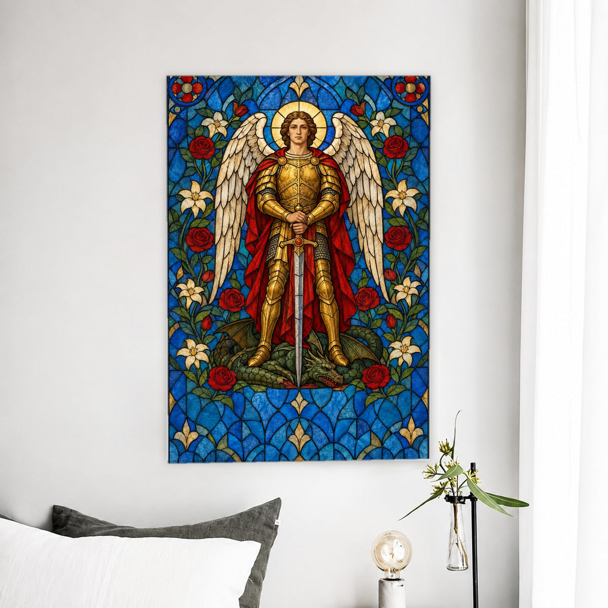 Saint Michael, Pray for Us Canvas Wall Art - Catholic Wall Art, detail view