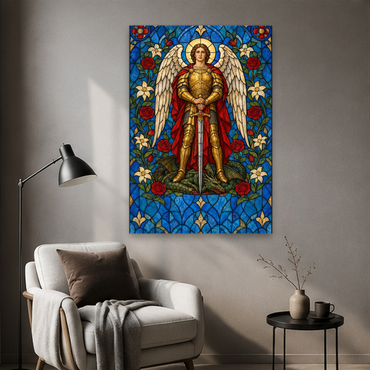 Saint Michael, Pray for Us Canvas Wall Art - Catholic Wall Art, styled in the home
