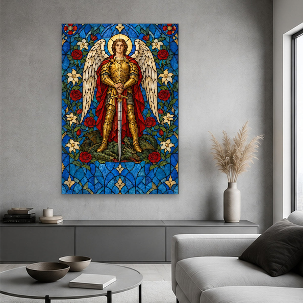 Saint Michael, Pray for Us Canvas Wall Art - Catholic Wall Art, hanging display