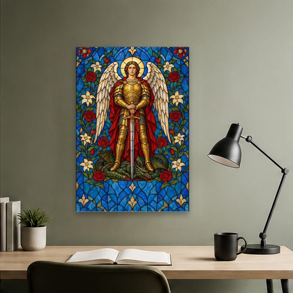 Saint Michael, Pray for Us Canvas Wall Art - Catholic Wall Art, close-up of the print