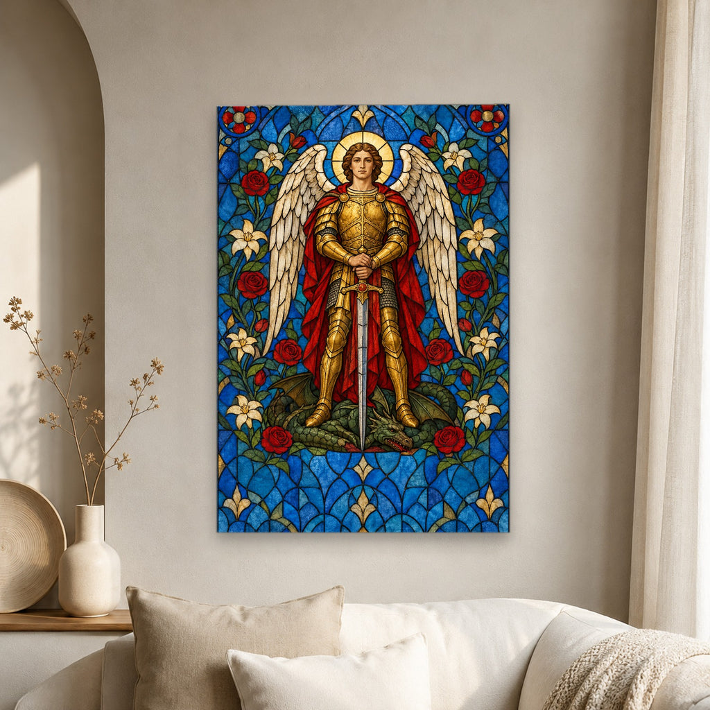 Saint Michael, Pray for Us Canvas Wall Art - Catholic Wall Art, scale reference