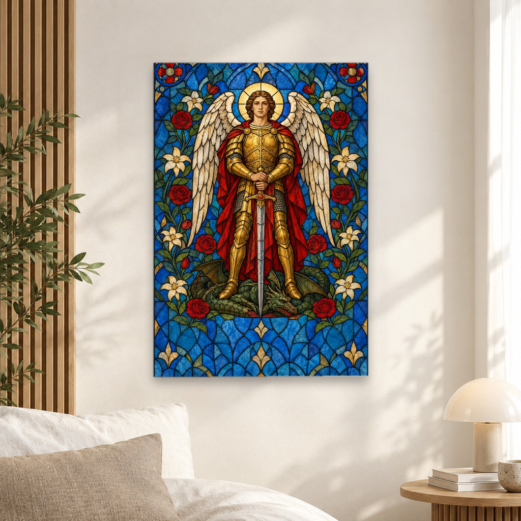 Saint Michael, Pray for Us Canvas Wall Art - Catholic Wall Art, alternate angle