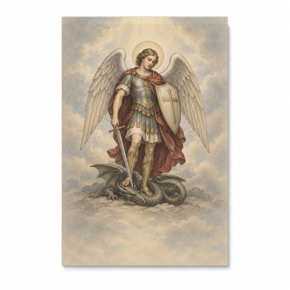 Saint Michael the Archangel – Holy Card Style Canvas Wall Art - Catholic Wall Art, front view
