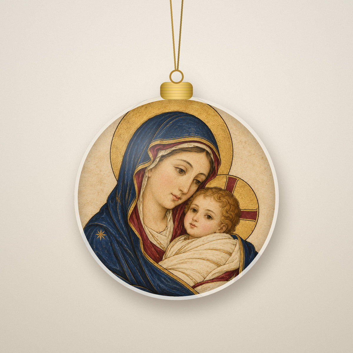 Salve Regina Ceramic Ornament - Catholic Christmas Ornament, front view