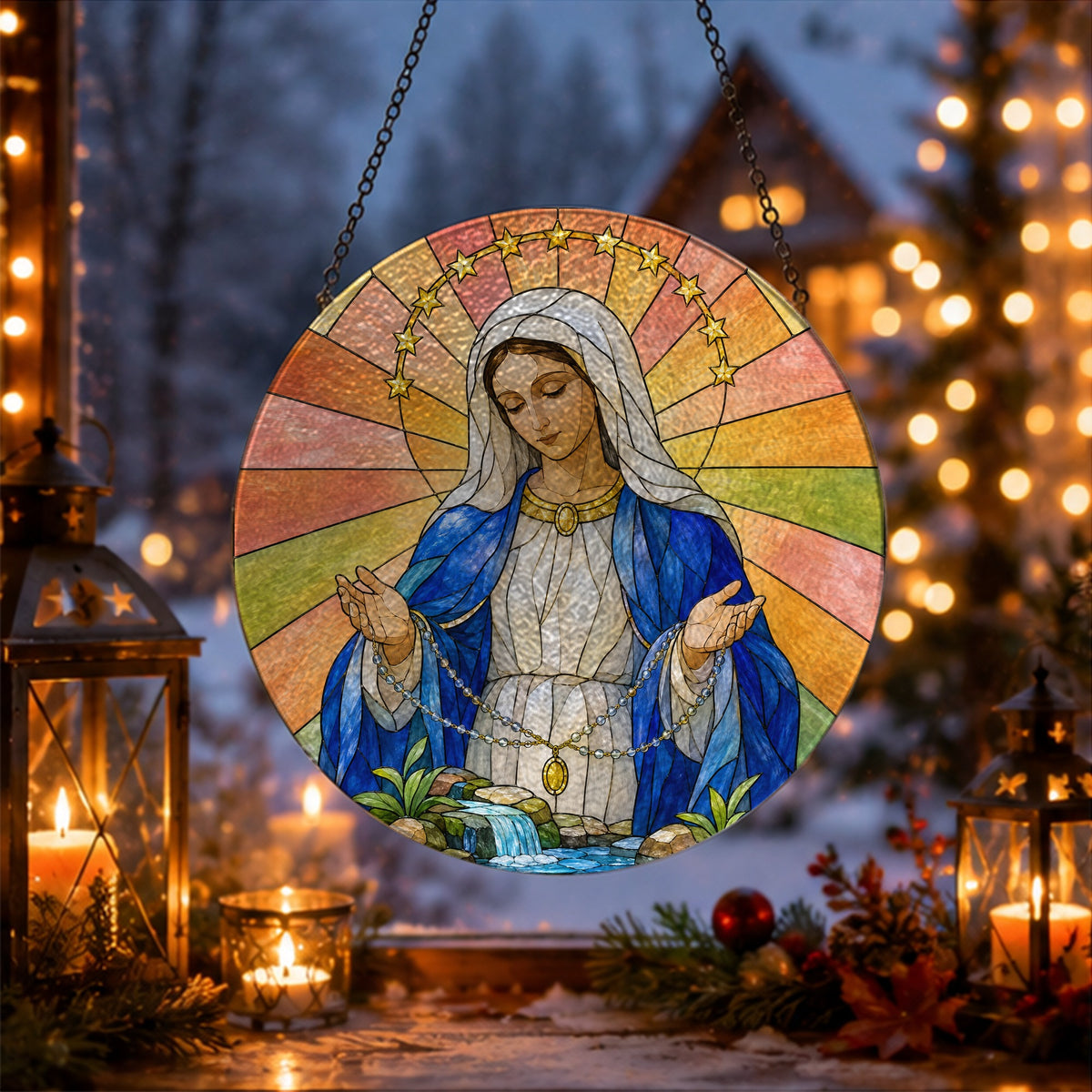 Salve Regina Glass Suncatcher - Catholic Suncatcher, gift presentation