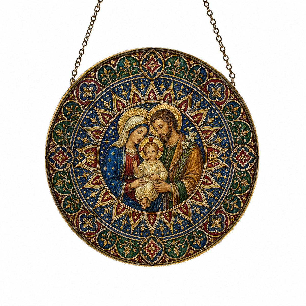 Sancta Familia Glass Suncatcher - Catholic Suncatcher, front view