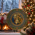 Sancta Familia Glass Suncatcher - Catholic Suncatcher, close-up of the print