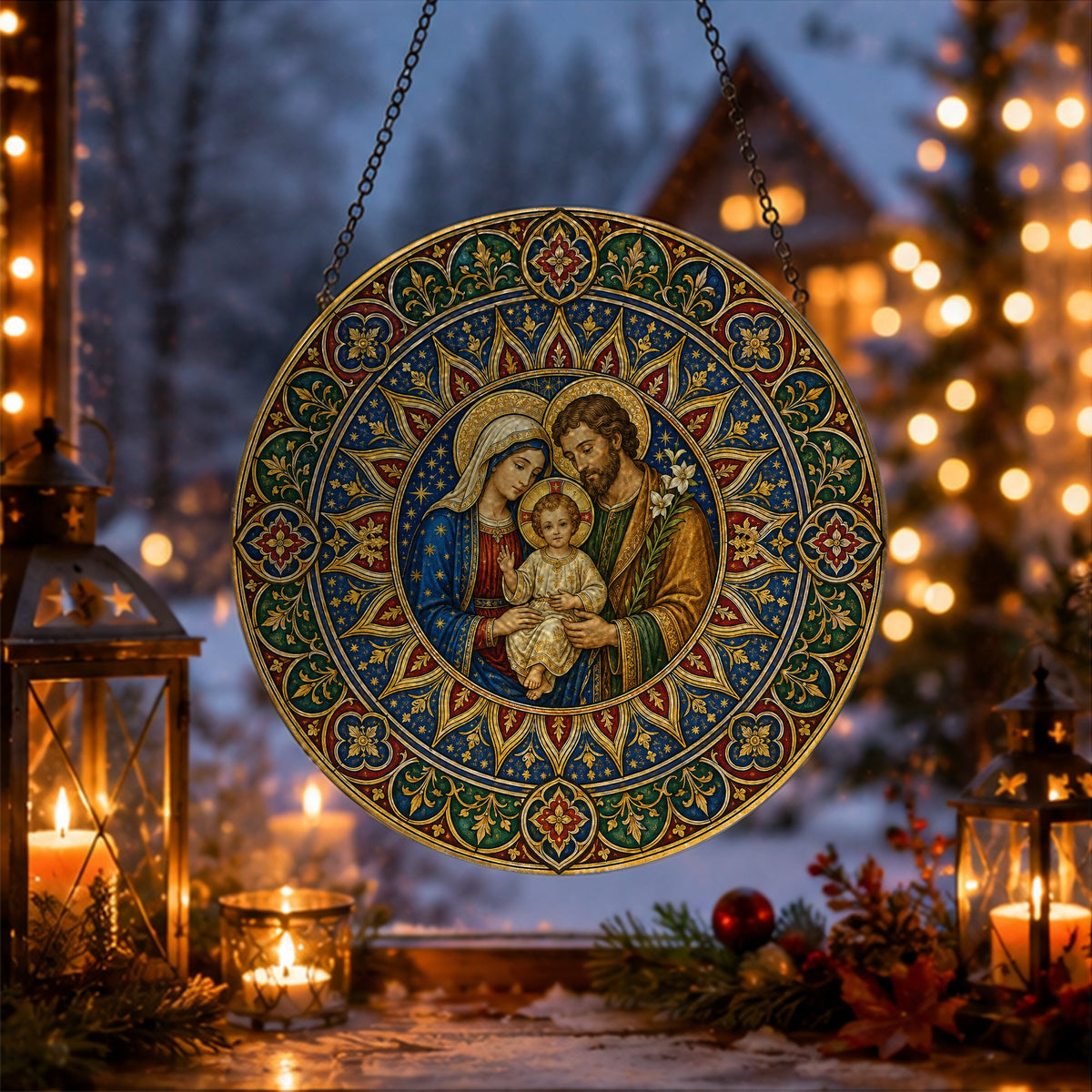 Sancta Familia Glass Suncatcher - Catholic Suncatcher, gift presentation