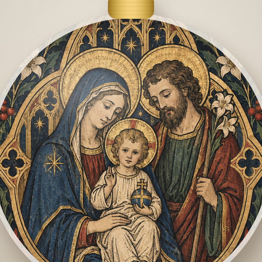Sancta Familia II Ceramic Ornament - Catholic Christmas Ornament, detail view