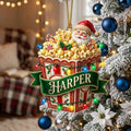 Santa Christmas Popcorn Bucket Holiday Acrylic Ornament - Acrylic Christmas Ornament, front view