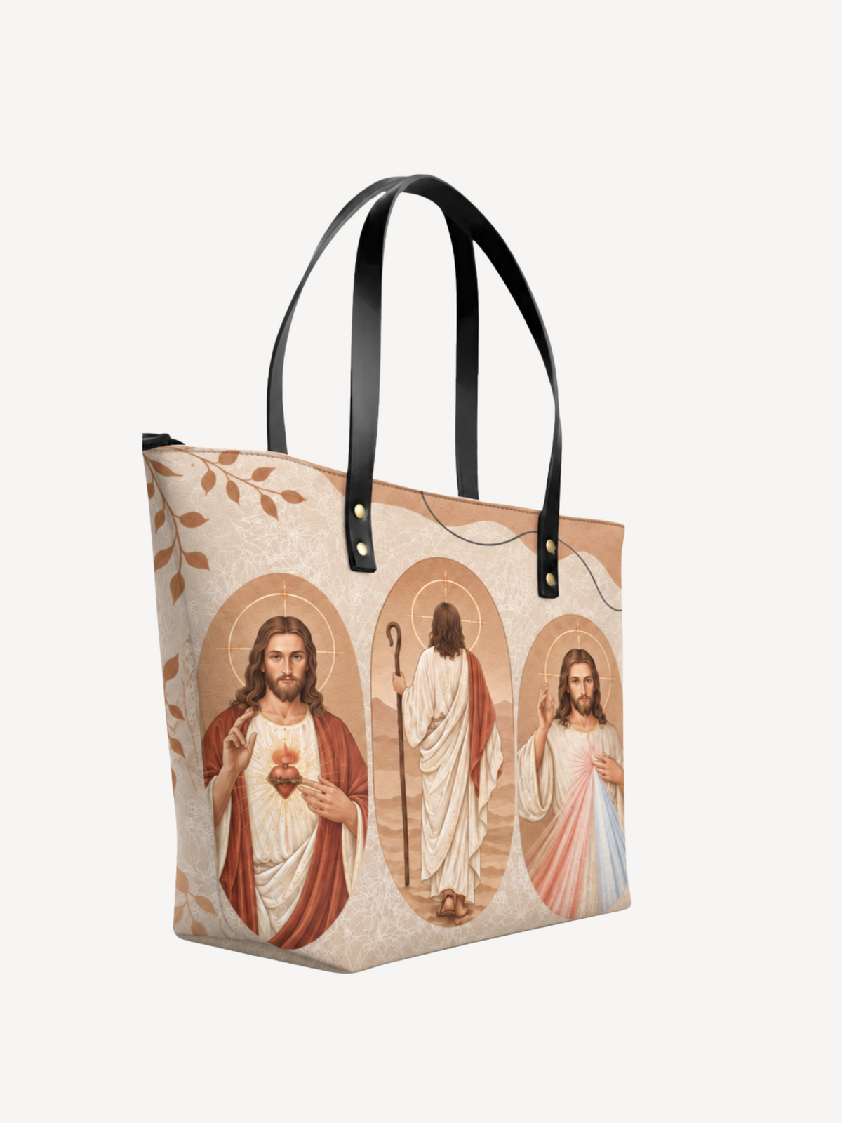 Savior Leather Tote Bag - Christian Tote Bag, detail view