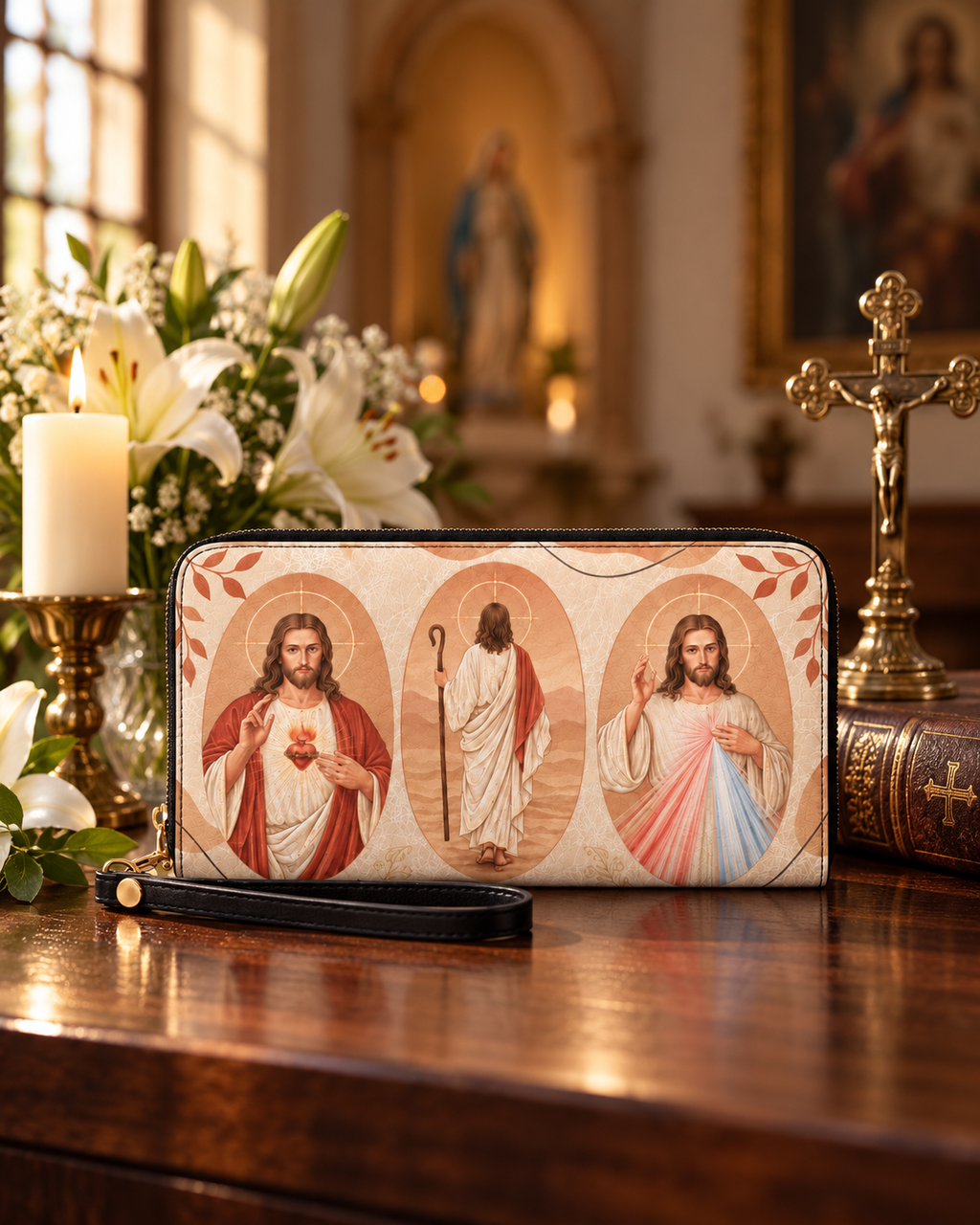 Savior Leather Wallet - Christian Wallet, close-up of the print