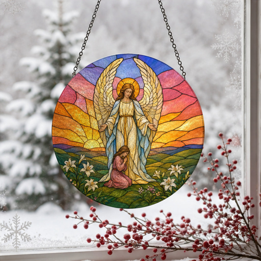 Scutum Fidei Glass Suncatcher - Catholic Suncatcher, detail view