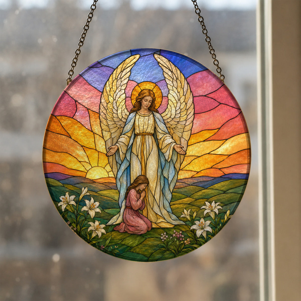 Scutum Fidei Glass Suncatcher - Catholic Suncatcher, styled in the home