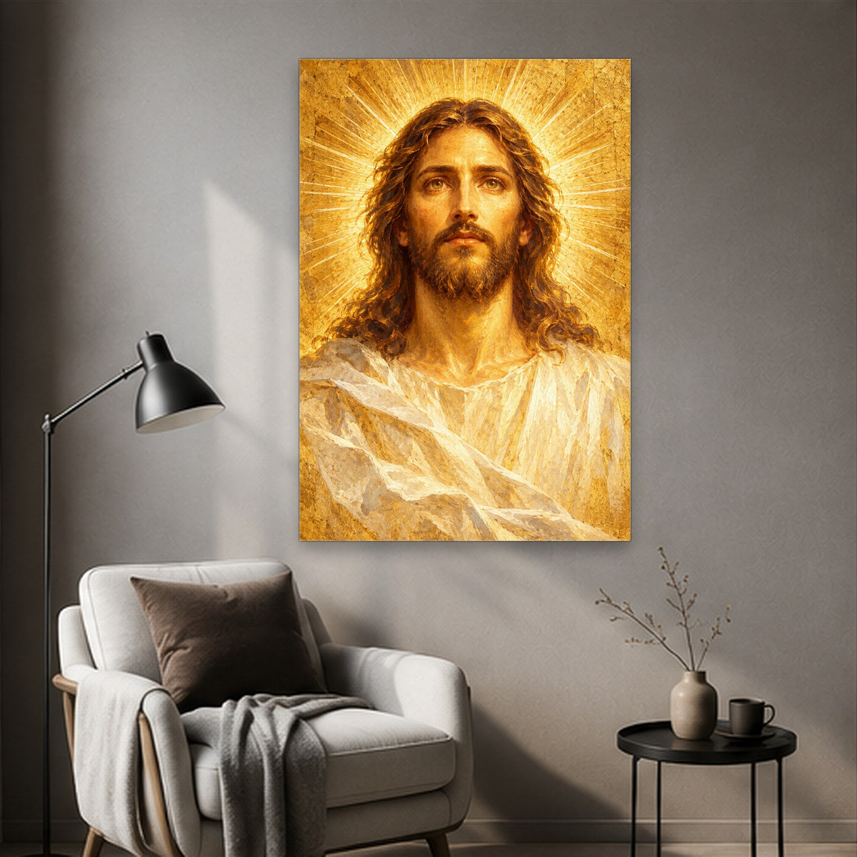 Shining Face Canvas Wall Art - Catholic Wall Art, styled in the home