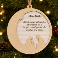 Silent Night Crescent Moon 2-Layer Wooden Ornament - Wooden Christmas Ornament, front view