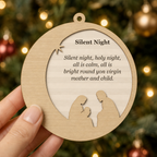 Silent Night Crescent Moon 2-Layer Wooden Ornament - Wooden Christmas Ornament, detail view
