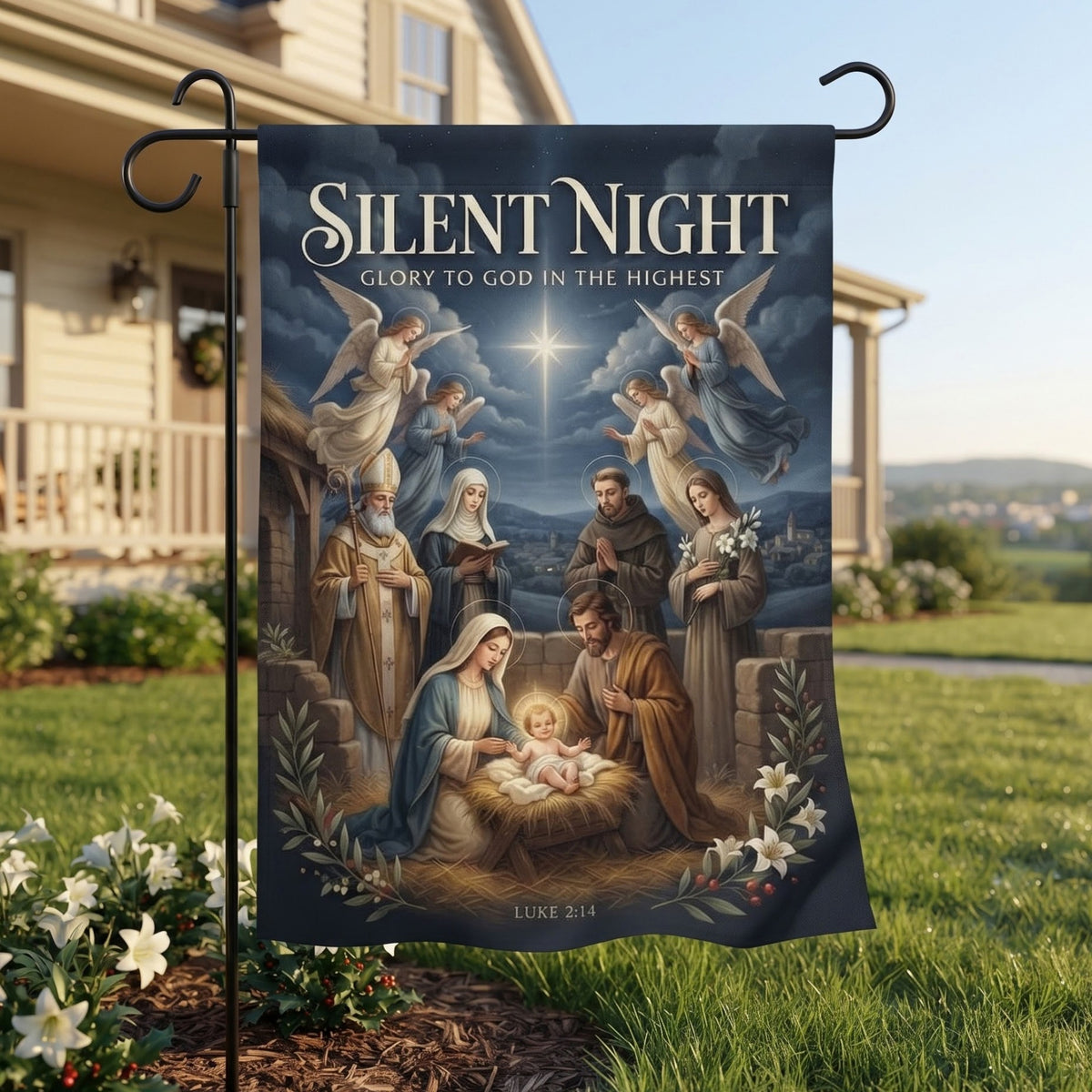 Silent Night Nativity Garden Flag - Christian Garden Flag, front view