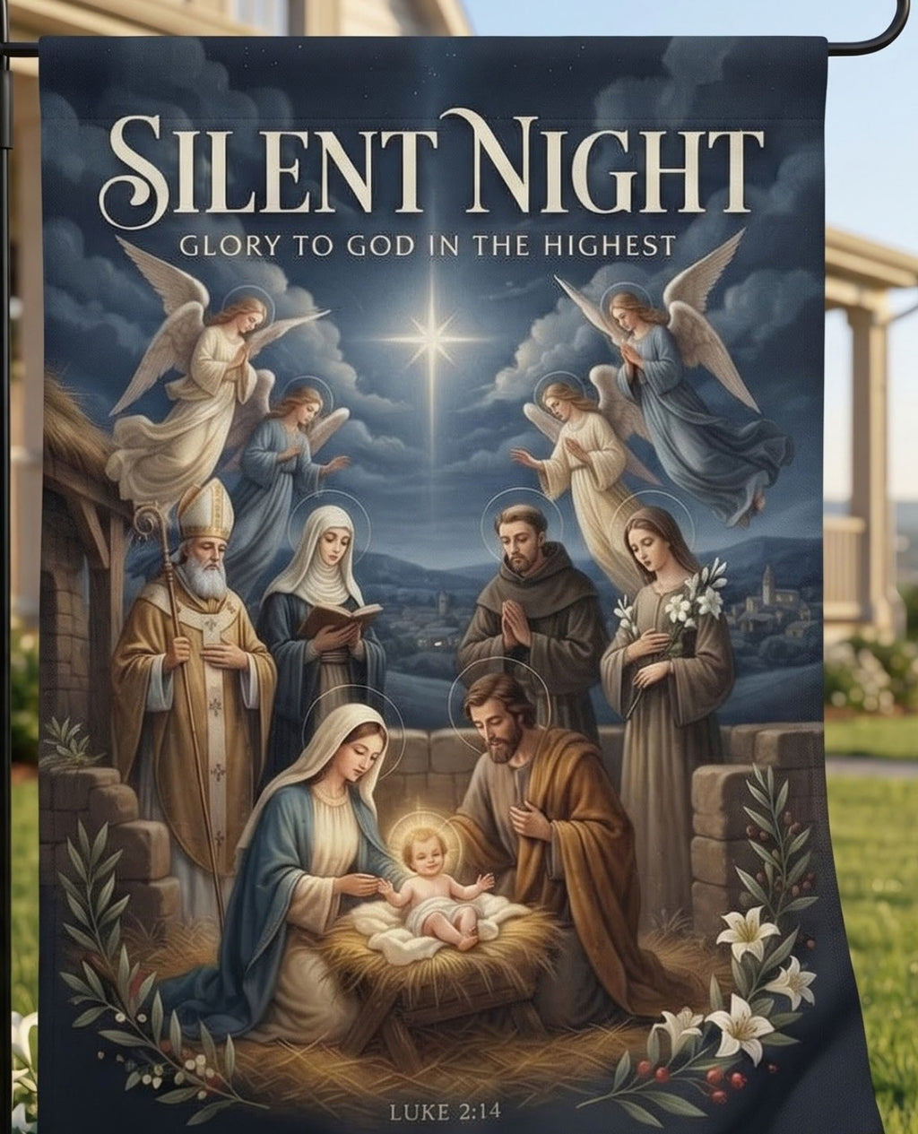 Silent Night Nativity Garden Flag - Christian Garden Flag, detail view