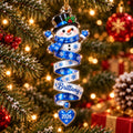 Snowman Blue Spiral Ribbon Heart Acrylic Ornament - Acrylic Christmas Ornament, front view