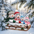 Snowman Family on Christmas Sled Acrylic Ornament - Acrylic Christmas Ornament, front view