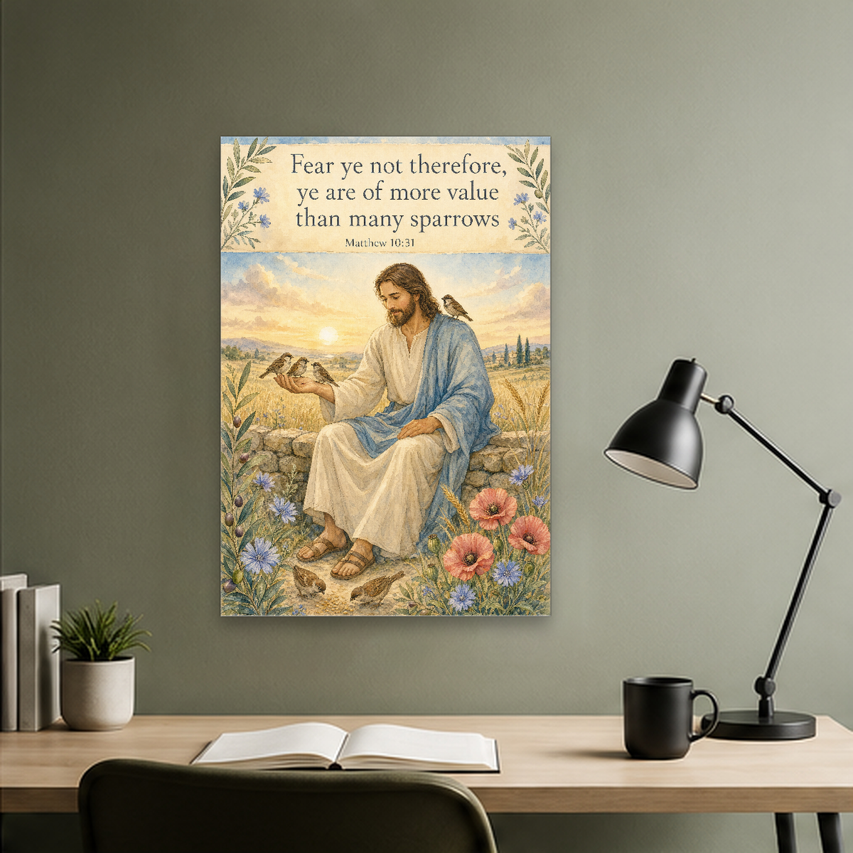 Sparrows at Dawn Canvas Wall Art - Christian Wall Art, hanging display