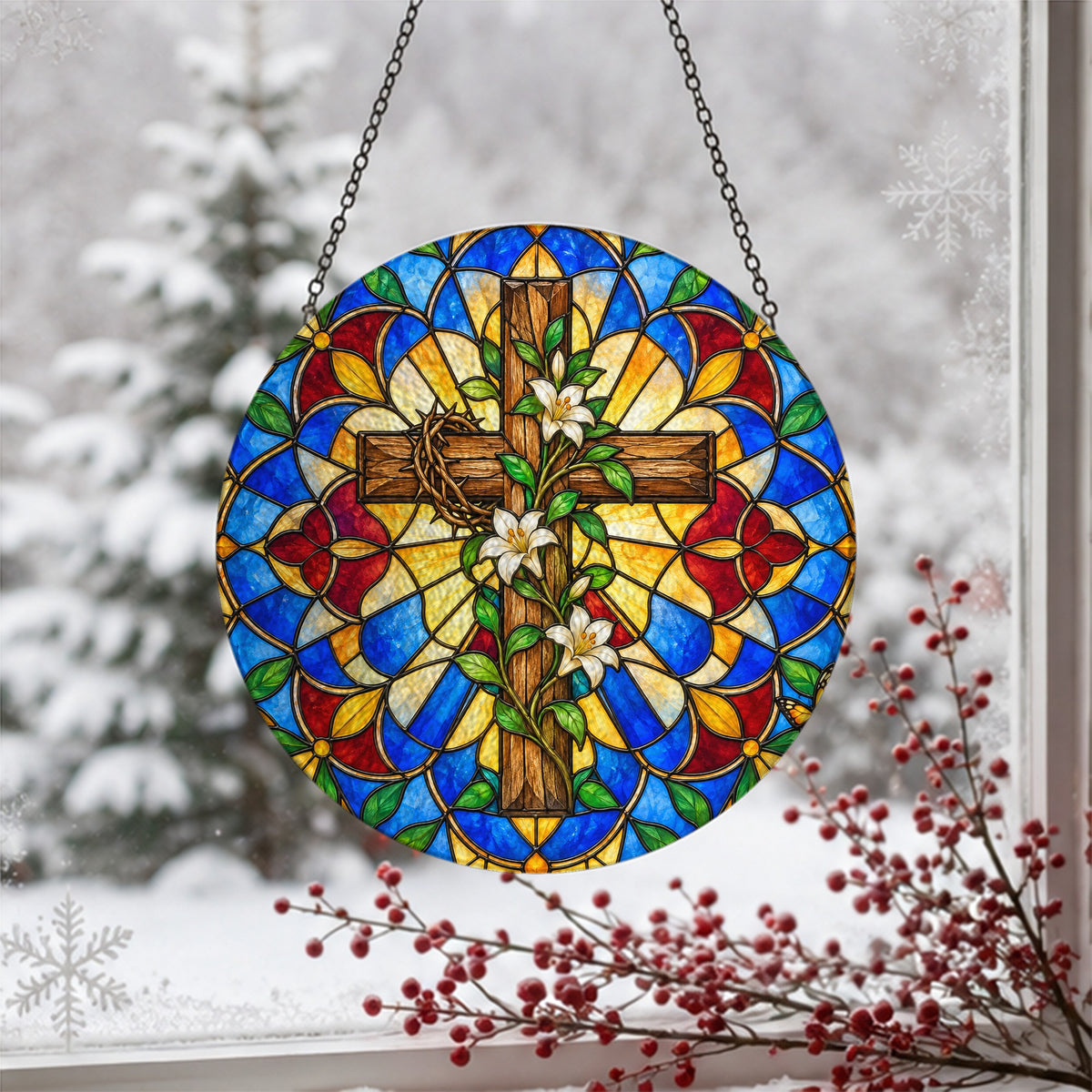 Spes Unica II Glass Suncatcher - Catholic Suncatcher, detail view