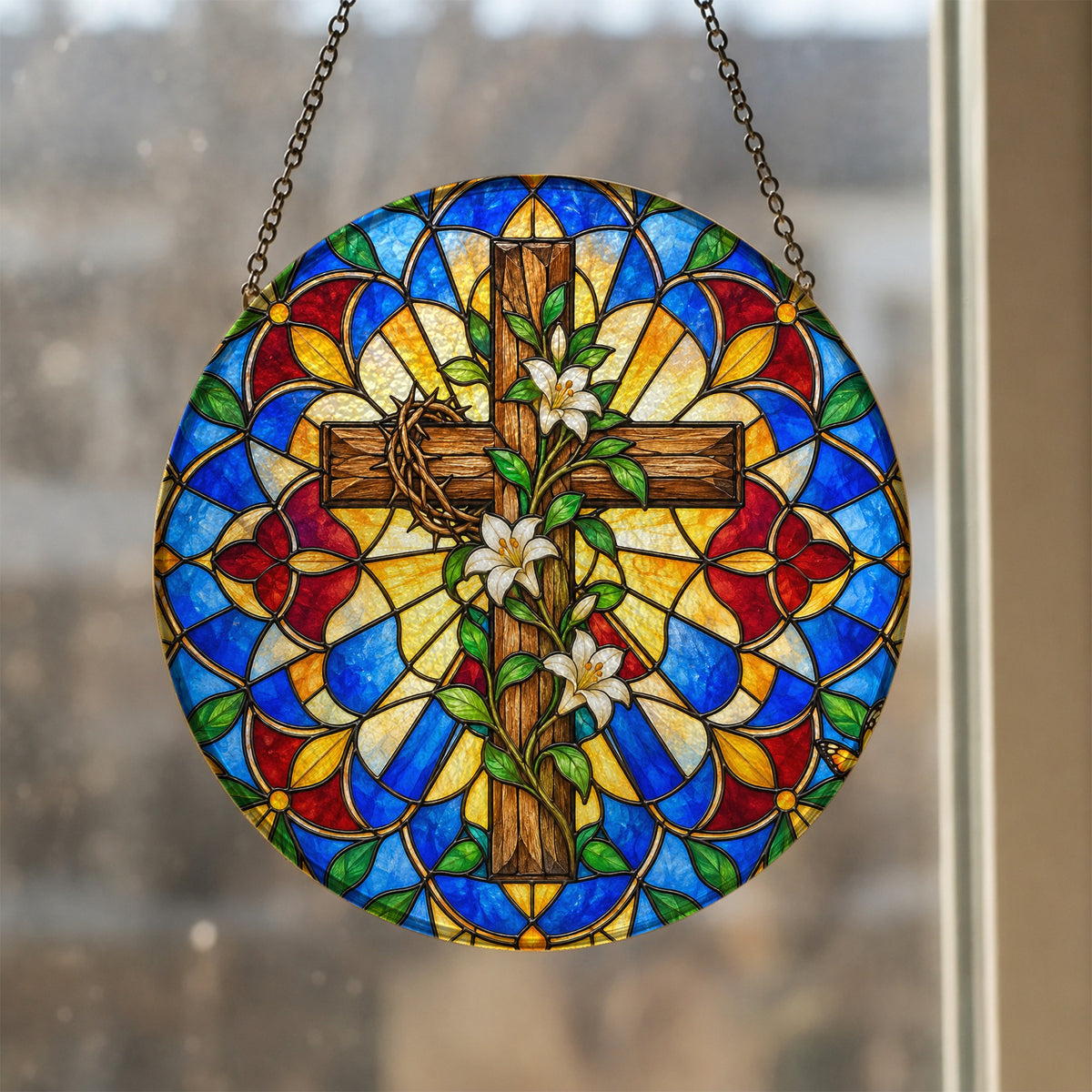 Spes Unica II Glass Suncatcher - Catholic Suncatcher, styled in the home