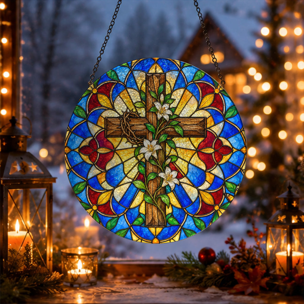 Spes Unica II Glass Suncatcher - Catholic Suncatcher, gift presentation