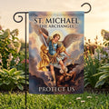 St. Michael Protect Us Garden Flag - Christian Garden Flag, front view