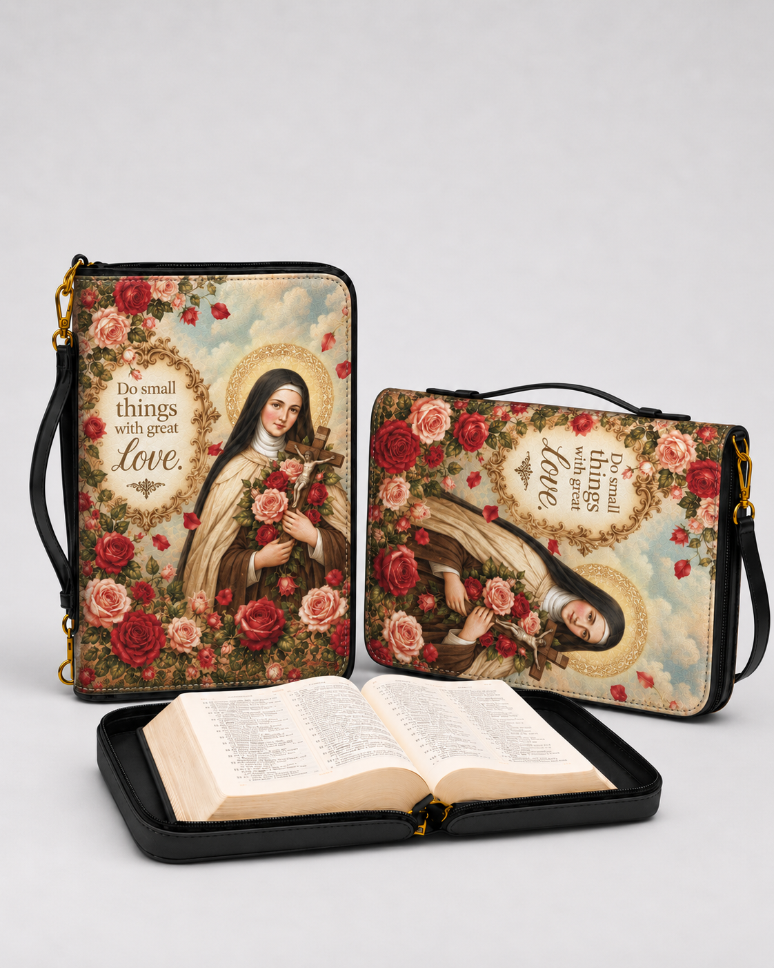 St. Thérèse of the Child Jesus Bible Cover - PU Leather Bible Cover, styled in the home