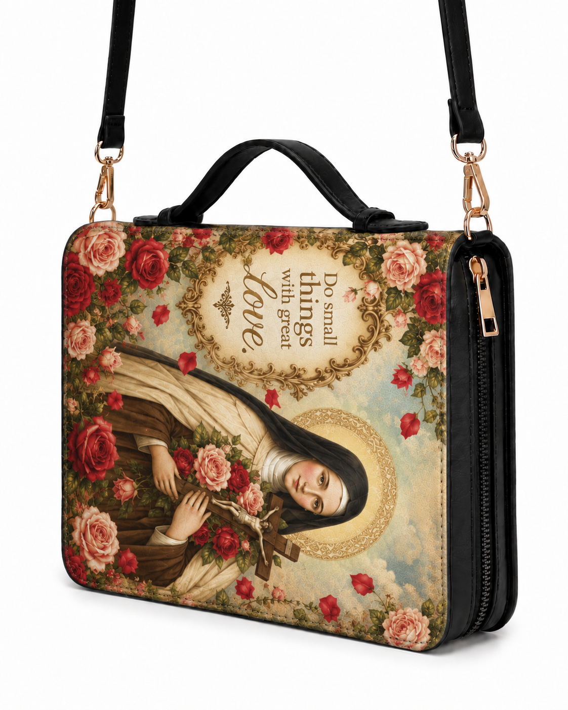 St. Thérèse of the Child Jesus Bible Cover - PU Leather Bible Cover, hanging display