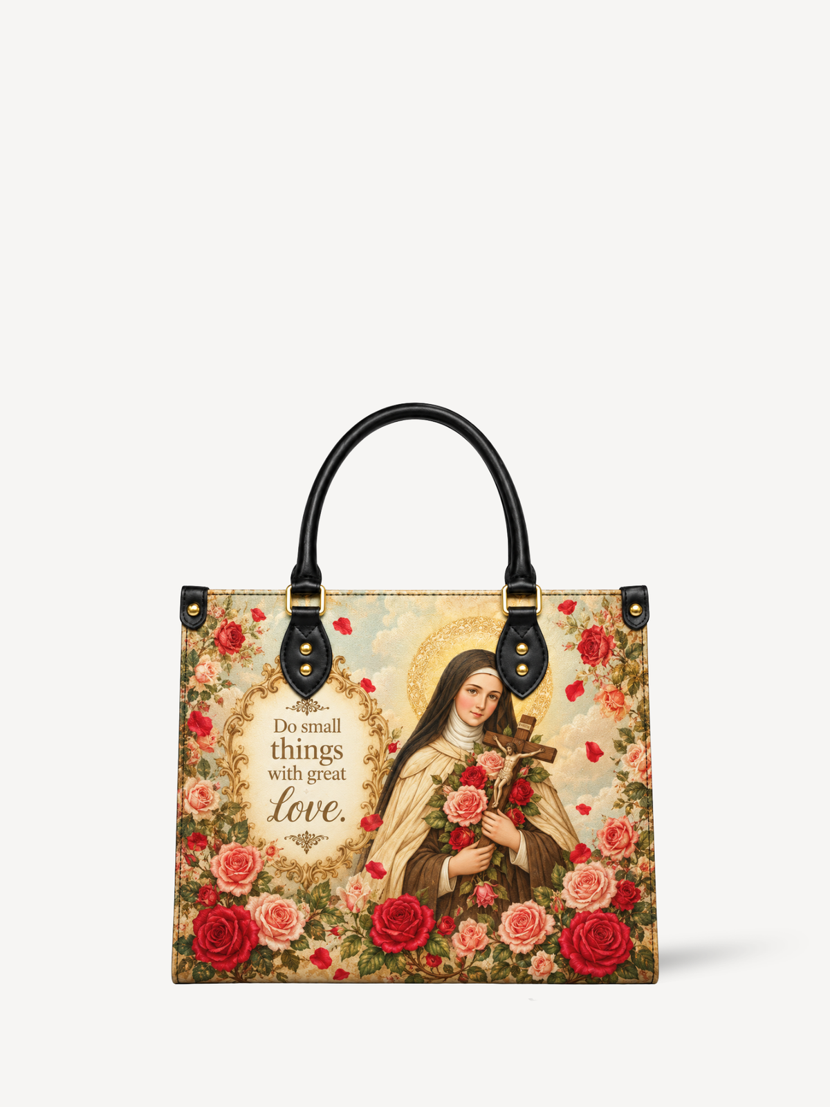 St. Thérèse of the Child Jesus PU Leather Handbag - Christian Handbag, front view