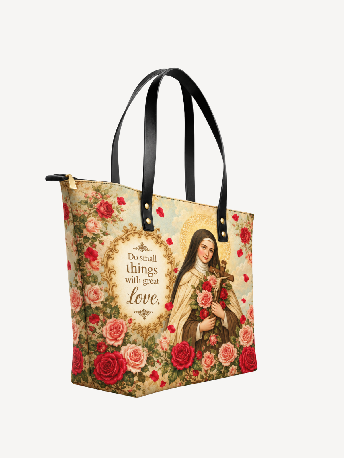St. Thérèse of the Child Jesus PU Leather Tote Bag - Christian Tote Bag, gift presentation