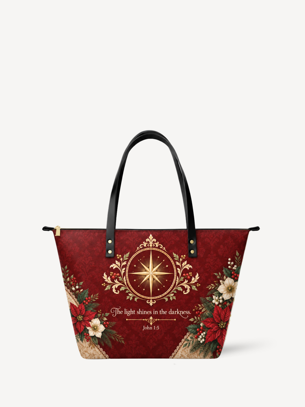 Star of Faith PU Leather Tote Bag - Christian Tote Bag, front view